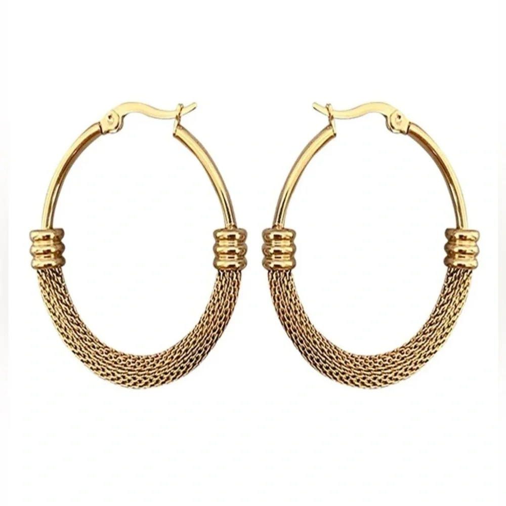 New Anthro Gold Textured Hoop Earrings - Picture 12 of 14
